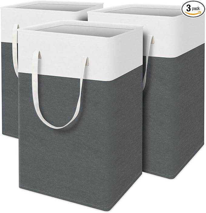 TasticTotes laundry basket 3-Pack, laundry hamper, Hamper with handles, collapsible laundry baskets, Waterproof dirty clothes hamper, Towel Storage for Home or Dorm, 75L-Grey