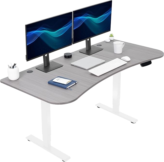 VIVO Electric 63 x 32 in Standing Desk, Memory Height Adjustment, 176 lb Frame Support, 2E Series, Dark Gray Top White Frame, DESK-KIT-2EWG