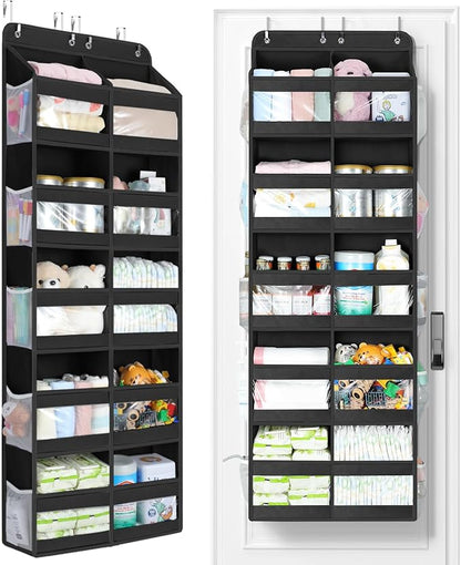 Yecaye 5-Tier Over The Door Organizer Dual-Column, 80lbs Load Over the Door Storage of 10 Compartments, Heavy Duty Door Organizer Hanging for Bedroom Closet Nursery Bathroom Pantry, Black, 2 Pack