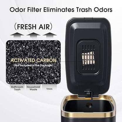 CEROELDA Small Bathroom Trash Can with Lid Soft Close-5L/1.3 Gal Slim Garbage Can-Metal Step Wastebasket-Rectangle Narrow Waste Bin for Office, Bedroom, Toilet, Live Room (Black)