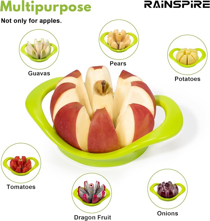 Rainspire Apple Cutter 8 Slices, 8 Blade Apple Slicer and Corer, Apple Corer Tool with Stainless Steel Blades, Super Sharp Fruit Cutter Fruit Slicer, Green