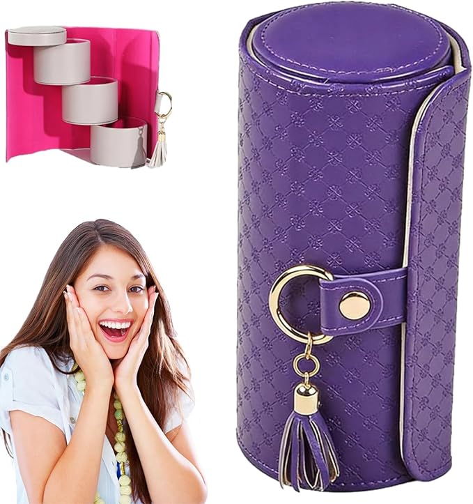 IBHOO Layered Travel Jewelry Case, Multi Layer Jewelry Box with Compartments for Necklaces Rings Earrings, Compact Zipper Jewelry Storage for Women, Portable Jewelry Holder for Travel Home (Purple)
