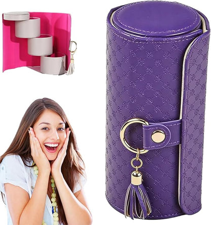 IBHOO Layered Travel Jewelry Case, Multi Layer Jewelry Box with Compartments for Necklaces Rings Earrings, Compact Zipper Jewelry Storage for Women, Portable Jewelry Holder for Travel Home (Purple)