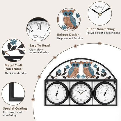 26Inch Large Outdoor Clock,Waterproof Wall Clock with Thermometer and Hygrometer Combo,Weatherproof Non-Ticking Battery Operated Decor Clock for Patio,Garden,Pool,Porch,House Warming Gifts