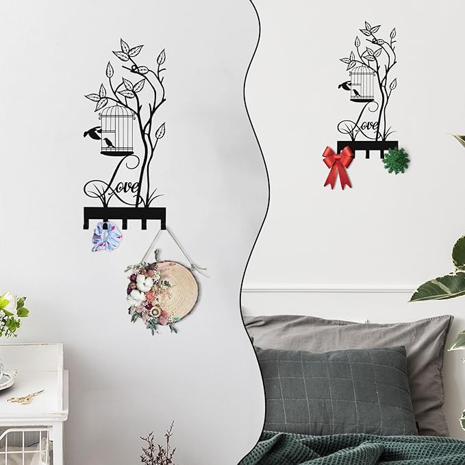 Key Holder for Wall, Metal Key Holder Hooks Organizer Rack, Key Organizer Wall Decorative with 5 Hooks for Entryway, Front Door, Hallway, Bedroom, Office (12 Inches, Birdcage)