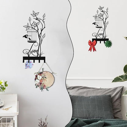 Key Holder for Wall, Metal Key Holder Hooks Organizer Rack, Key Organizer Wall Decorative with 5 Hooks for Entryway, Front Door, Hallway, Bedroom, Office (12 Inches, Birdcage)