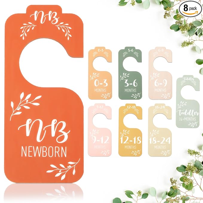Colorful Baby Clothes Dividers for Closet - 8 Pcs Wooden Baby Clothes Tags Organizer from Newborn to 24 Months Easily Organize Your Nursery Room for Girl and Boy