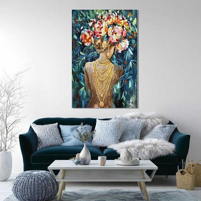Blue Modern Wall Art, Colorful Flower Wall Decor, Posters for Room, Framed Wall Art for Living Room, Office, and Dining Room, 24" x 36"