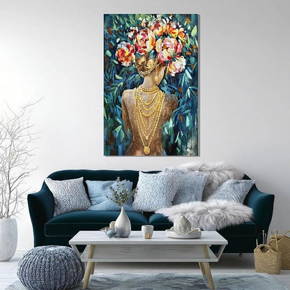 Blue Modern Wall Art, Colorful Flower Wall Decor, Posters for Room, Framed Wall Art for Living Room, Office, and Dining Room, 24" x 36"