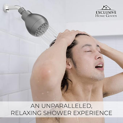 High Pressure Shower Head - Powerful Deluxe Bathroom Showerhead with Strong Spray Stream and Small Silicone Nozzles - Universal Fit Works with High and Low Water Flow Showers Matte Charcoal -1.8 GPM