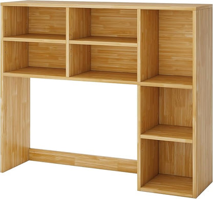 Desk Hutch, Desktop Shelf with 7 Shelves, Desk Bookshelf w/Anti-Toppling Devices, Wood Table Top Bookshelf Organizer, Small Desk Shelf for Study, Office, Dorm (Burlywood, 7 Shelves)