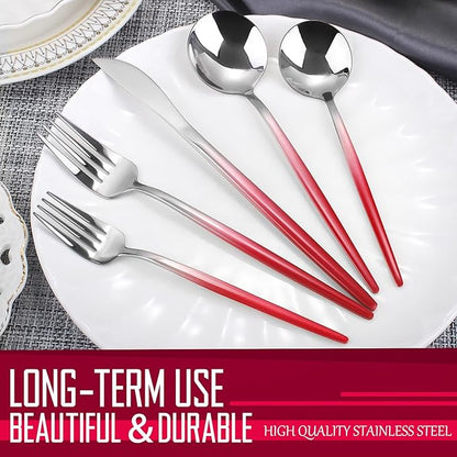 VANVRO Gradient Red Silverware Set, 20-Piece Stainless Steel Flatware Set, Kitchen Dinnerware Set Service for 4, Include Knife/Fork/Spoon, Mirror Polished, Dishwasher Safe