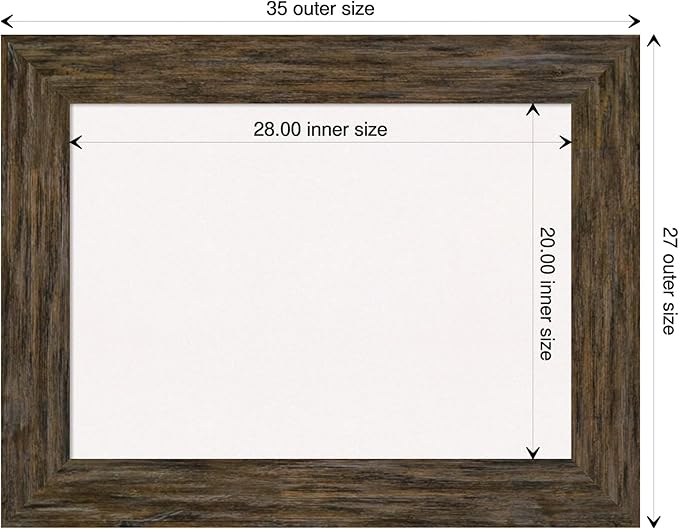 Amanti Art White Cork Board for Wall, 27x35 Vision Board with Brown Wood Frame, Medium Corkboard Office Decor for Home Organization, Rustic Farmhouse Corkboard Pinboard to display items for home