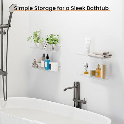 upsimples 4 Pack 15x6 Inches Acrylic Bathroom Shelves for Wall, Floating Bathroom Shelves Over Toilet, Storage Shelf for Toilet Paper, Towels and Toiletries, Clear