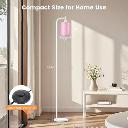Floor Lamp with Linen Shade, Dimmable Tall Standing Lamp with Remote Control & 3 Color Temperatures, Modern Floor Lamps for Living Room Bedroom Office Corner, 9W LED Bulb Included