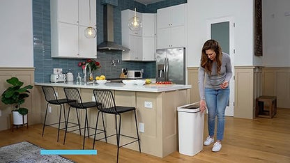 SIMPLI-MAGIC 79502 13 Gallon Touchless Sensor Trash Can, Rectangle Garbage Bin, Perfect for Home, Kitchen, Office, White