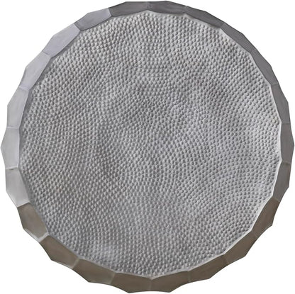 CT101 Modern Contemporary Round Aluminum Material 32" Coffee Table, Farmhouse Table with Glossy Diamond-Patterned Base Antique Silver