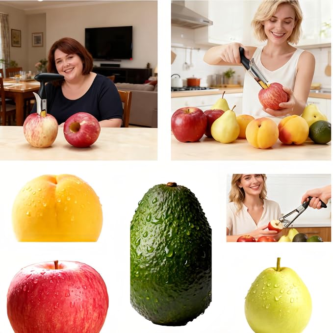 Premium Stainless Steel Apple Corer, Professional Fruit Core Remover Tool with Ergonomic Black Handle, Serrated Blades for Apples, Pears, Peaches, Plums, Easy Use & Clean (Black)