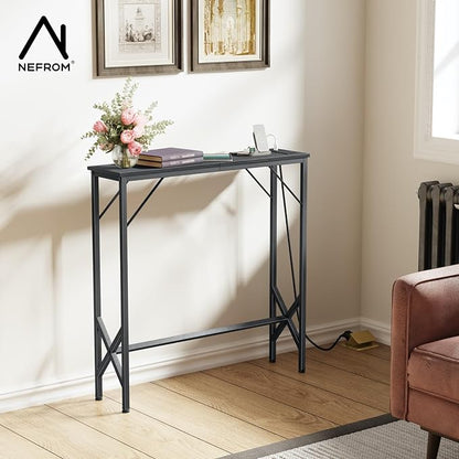 31.5‘’ Console Table, Skinny Entryway Table with Fast-Charging Station, Narrow Long Sofa Table, Behind Slim Couch Table for Entrance, Hallway, Living Room Decor ST-BK80-1