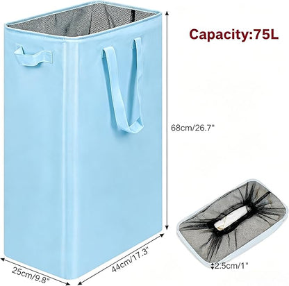 efluky Slim Laundry Basket, Narrow Laundry Hamper with Handles, Collapsible Dirty Clothes Hamper, Tall Laundry Bin for Laundry Room, Dorm and Bedroom, 19.8 Gallon (75L) Sky Blue