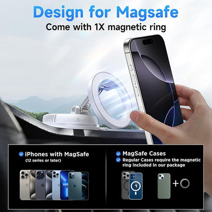 ANDERY Car Phone Holder for Magsafe [78+LBS Strongest Suction & 2400gf Magnetic] 360° Adjustable Car Phone Mount, Phone Holders for Your Car for iPhone 17 Pro Max 16 15 14 13 12 Air Plus, White