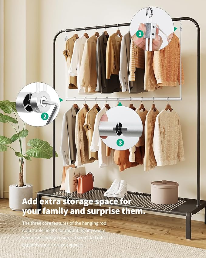 BaiNong Adjustable Closet Hanging Rod Heavy Duty 32'' Silver (Silver, 32 Inch)