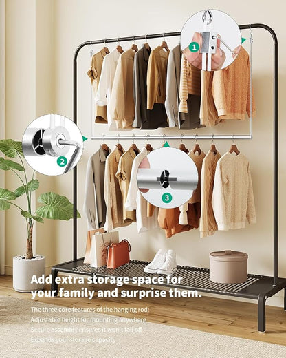 BaiNong Adjustable Closet Hanging Rod Heavy Duty 40'' Silver (Silver, 40 Inch)