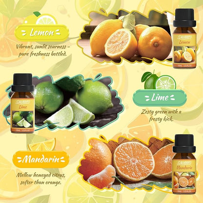 Salubrito Citrus Essential Oils Set for Diffuser, Fragrance Oil | Sweet Orange, Bergamot, Lemon, Grapefruit, Mandarin Orange, Lime Scented Oil for Soap Making, Candle Making