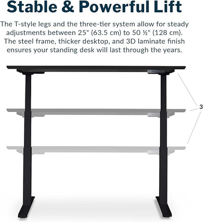 Vari Classic Electric Standing Desk - VariDesk Height Adjustable Sit/Stand Desk - Dual Motor with Memory Presets, Stable T-Style Legs - Gaming or Home Office Workstation - 60”x30”, Black/Black