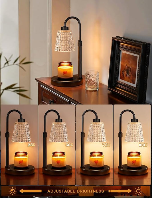 Innqoo Black Crystal Candle Warmer Lamp with Timer, Dimmable Candle Warmer for Jar Candles, Height Adjustable Wax Melts Warmer, Birthday Gifts for Women Mom, House Warming Gifts New Home Decor