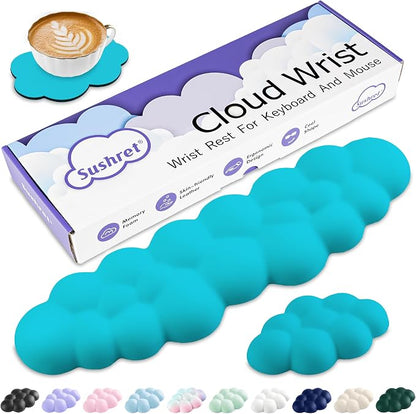 Sushret Cloud Wrist Rest Keyboard, Cloud Keyboard Wrist Pad Set with PU Leather Memory Foam, Cute Arm Rest for Palm Support, PC/Gaming Desk Accessories/Office Setup/Computer Hand Cushion - Scuba Blue
