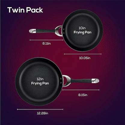 Circulon Symmetry Hard Anodized Nonstick Frying Pan Set / Skillet Set - 10 Inch and 12 Inch, Black