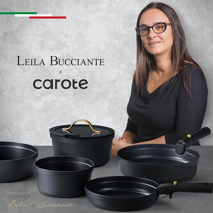 CAROTE 19pcs Pots and Pans Set Non Stick, Nonstick Cookware Set, Dishwasher/Oven/Fridge Safe Pots and Pans, Removable Handle RV Oven Safe Cookware, Induction Kitchen Set, Black