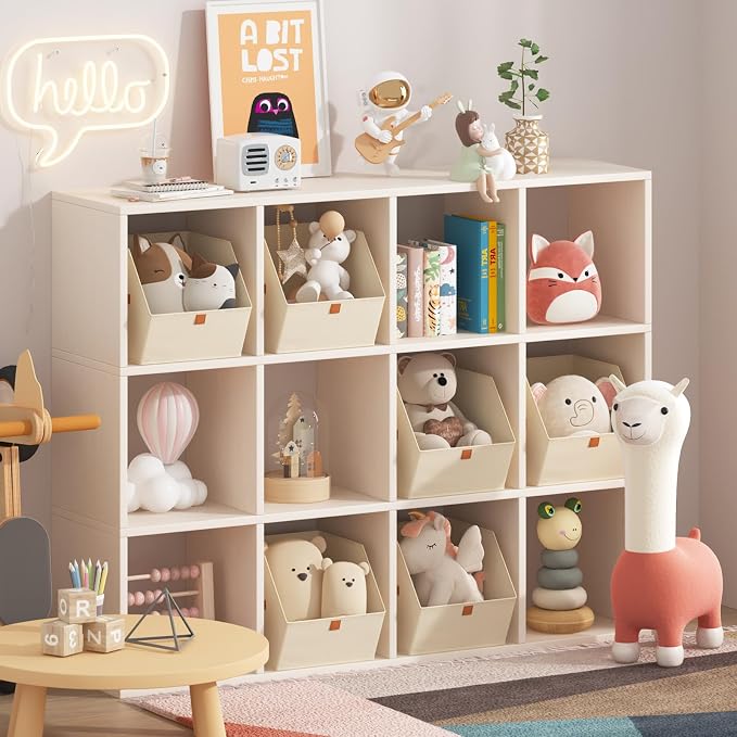 Homsorout Fabric Closet Storage Cubes - 4 Pack Square Storage Bins with Dual Handles for Clothes, Towels, Toys, Cube Storage Organizers for Bedroom, Nursery, Shelves, Closet, Small Spaces, Beige