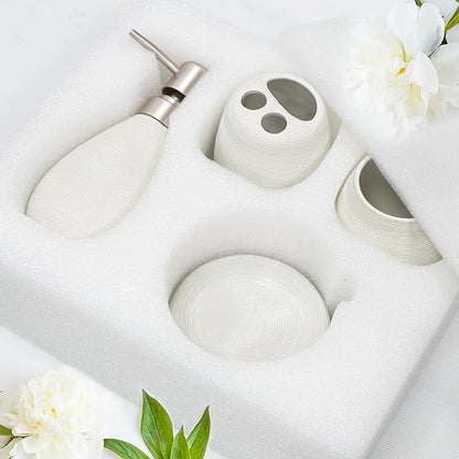 CERBIOR Bathroom Accessories Set,4 Pcs Ceramic Bathroom Decor Accessory,Includes Toothbrush Holder, Toothbrush Cup, Soap Dish for Decorative Countertop and Housewarming Gift(White 4pcs)