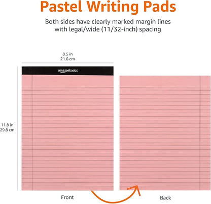 Amazon Basics Wide Ruled 8.5 x 11.75-Inch 50 Sheet Perforated Lined Writing Note Pads, Pack of 72, 300 Count, Multicolor