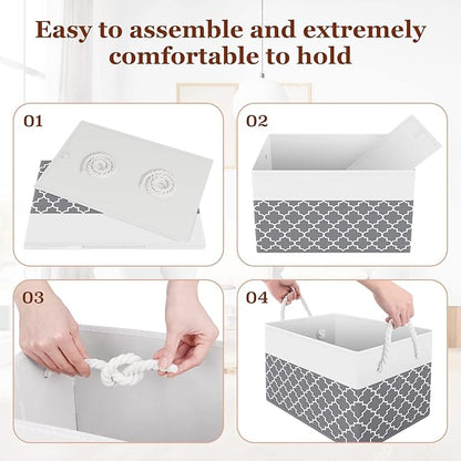 Fab totes Storage Bins [6-Pack], Foldable Storage Baskets for Organizing Toys, Books, Shelves, Closet, Large Storage Box with Rope Handles, Sturdy Organizer Bins,Clover Grey