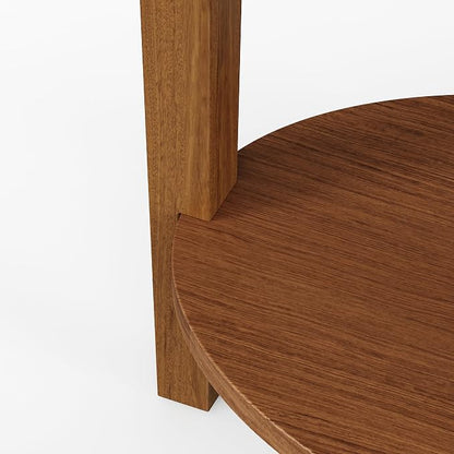 Solid Wood Oval End Table, Farmhouse Sofa Side Table, 2 Tier Beside Corner Table with Storage Shelf for Living Room, Bedroom Easy Assembly Walnut