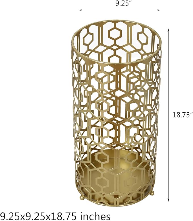 19" H Modern Metal Umbrella Stand for Entryway, Round Cane and Walking Stick Holder with Drip Tray, Elegant Home & Office Foyer Decor, Gold