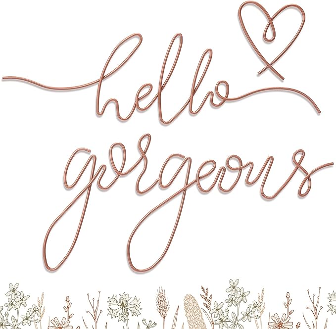 Hicarer Hello Gorgeous Metal Wall Art Decor Minimalist Decoration Metal Hello Gorgeous Decorative Sign for Living Room Office Bedroom Hotel Home Wall Decoration(Rose Gold,Classic Style)