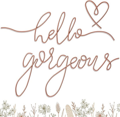 Hicarer Hello Gorgeous Metal Wall Art Decor Minimalist Decoration Metal Hello Gorgeous Decorative Sign for Living Room Office Bedroom Hotel Home Wall Decoration(Rose Gold,Classic Style)