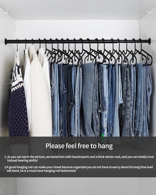 Adjustable Closet Rods for Hanging Clothes 17 to 82 inch Black Heavy Duty clothes rod for closet, Laundry, Bathroom, RV Closet Organization and Storage