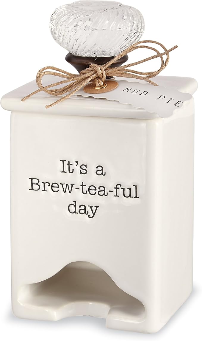 Mud Pie FBA_ Ceramic Tea Bag Caddy, White