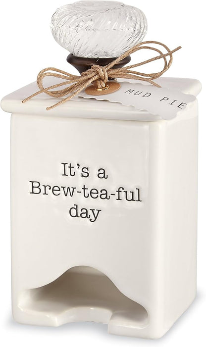 Mud Pie FBA_ Ceramic Tea Bag Caddy, White