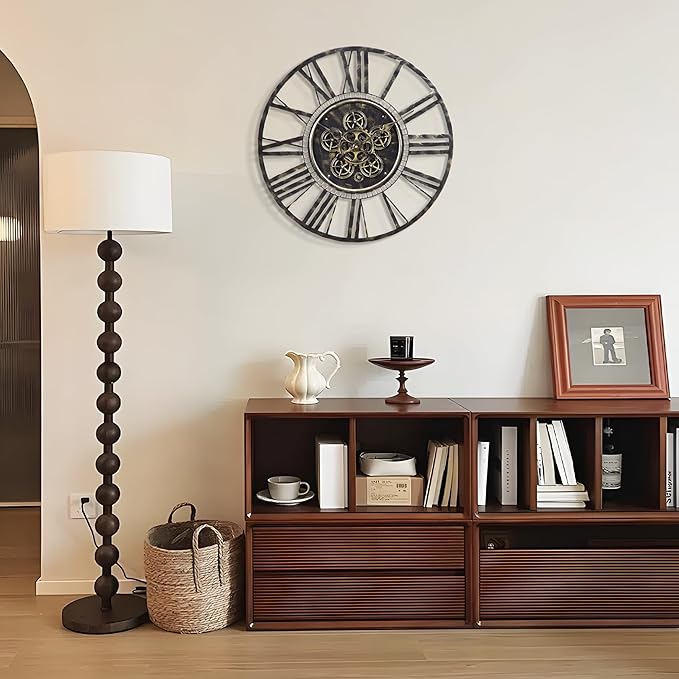 LEIKE Moving Gear Large Wall Clock 30inch/76cm Bronze, Decorative Wall Clocks for Living Room, Unique Farmhouse Steampunk Metal Wall Clock Decor, Office Wall Clocks