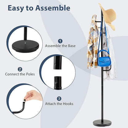 Tangkula Coat Rack Freestanding, Heavy Duty Metal Coat Tree with 8 L-Shaped Hooks & Adjustable Heights, Cactus Coat Hanger Stand for Clothes, Hats, Purse & Bag, for Entryway, Bedroom & Office