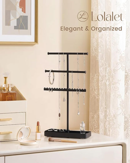 Lolalet 3-Tier Jewelry Organizer Stand, Metal Jewellery Holder, Dresser Display Rack for Necklace Earring Bracelets Rings, Gift for Women Girls -Black