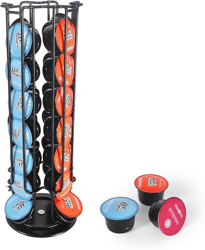 Coffee Pod Holder Carousel Compatible For Starbucks Verismo,Lavazza Blue, CBTL,K-fee,Tchibo Cafissimo,Caffitaly systems,Coffee Pods Storage Organizer Stand Holds up to 28 Capsule Pods