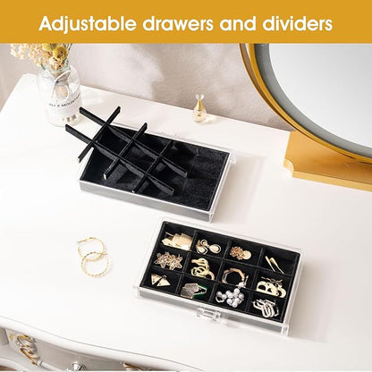 ProCase Earring Holder Organizer Jewelry Box with 3 Drawers, Acrylic Clear Earring Case with Adjustable Velvet Trays for Women - Black, 3 Layers