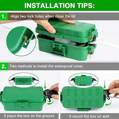 Flemoon IP55 Small Outdoor Electrical Box Waterproof (Inner 5.9 x 3.2 x 1.8inch), Extension Cord Cover with Detachable Awning Covers for Plug, Outlet, Holiday Lights, Green